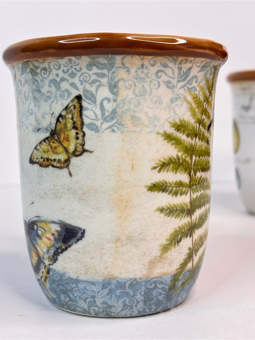 Nature Themed Butterfly & Egg Ceramic Mug Set of 2, Brown Handles Susan Winget - Picture 9 of 14